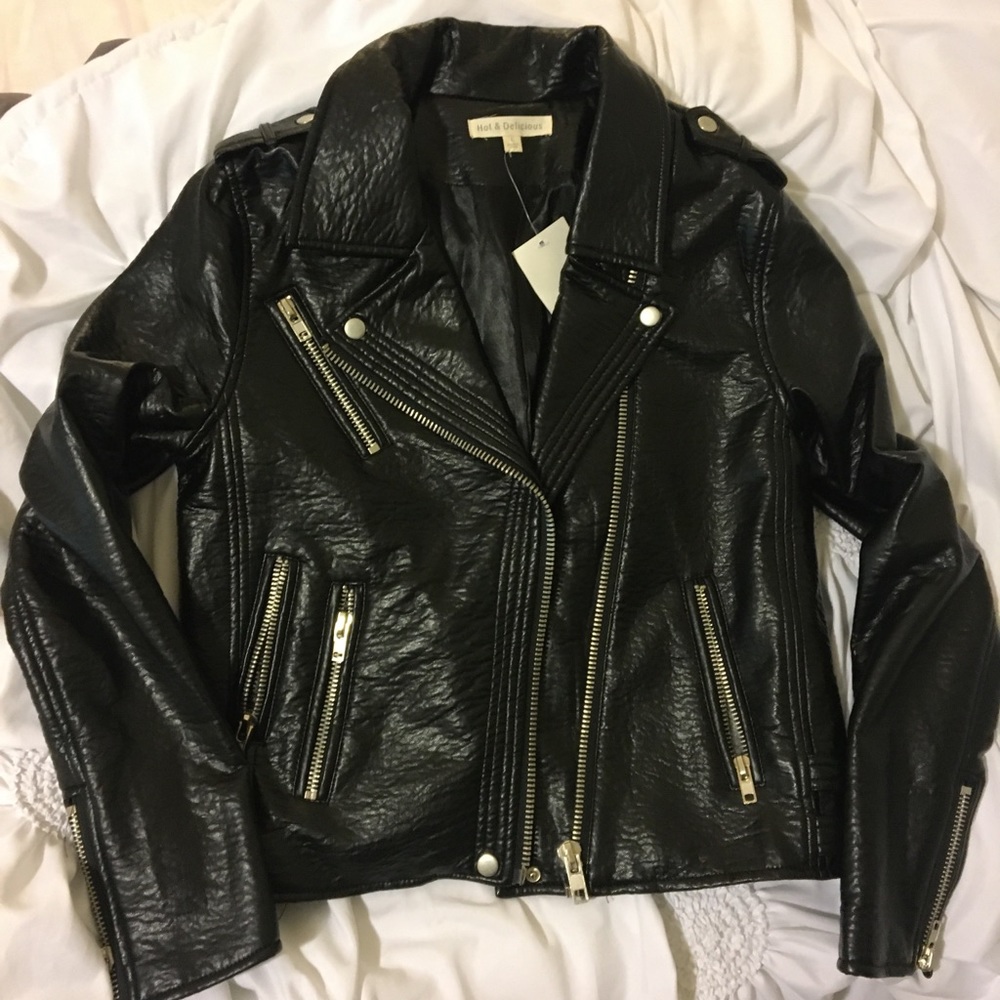 Vegan leather moto motorcycle jacket